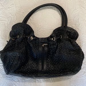 Black leather weaved Charles Calfun tote bag
